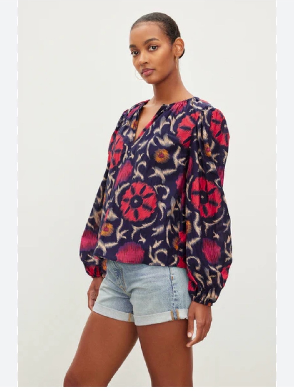 Velvet by Graham Spencer Fraser Blouse Ikat Boho Silk M Euro Summer Cottagecore